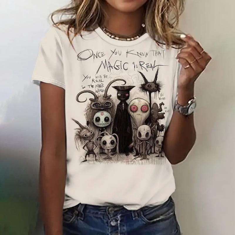 Funny Women's T-shirt Animal Graphic Print Summer Round Neck Short Sleeve Outdoor Casual T Shirts Female Oversized Clothing