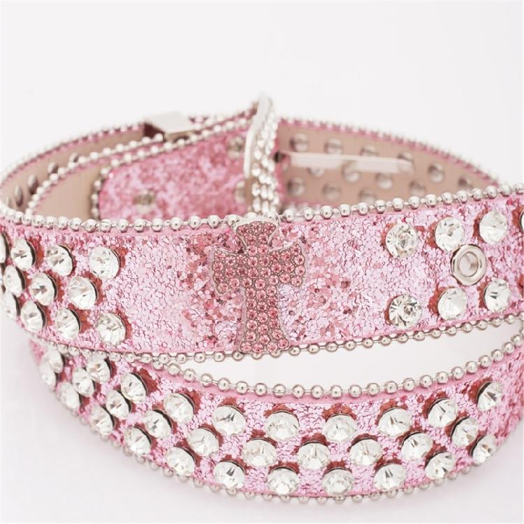 Sequins Waist Belt with Diamond Pin Buckle Adult Personality PU Waist Belts for Adult Costume Pants Adjustable Length