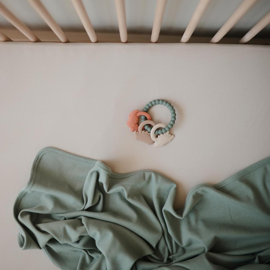 Mushie Dino Teething Silicone Teething Ring First Educational Baby Gift Ring, Toy, Stylish, BPA-Free, Toy, Toy,