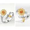 New Exquisite Crystal Sunflower Rotating Ring Relieve Anxiety Decompression Stainless Steel Rings for Women Finger Jewelry Gifts