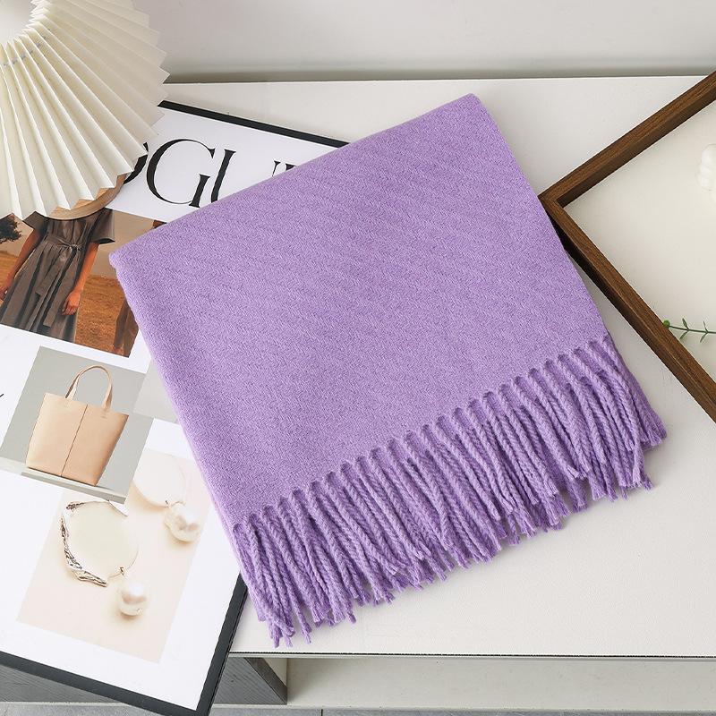 New model with solid color scarf women's autumn and winter thickened warm New Year's red scarf dual-purpose shawl