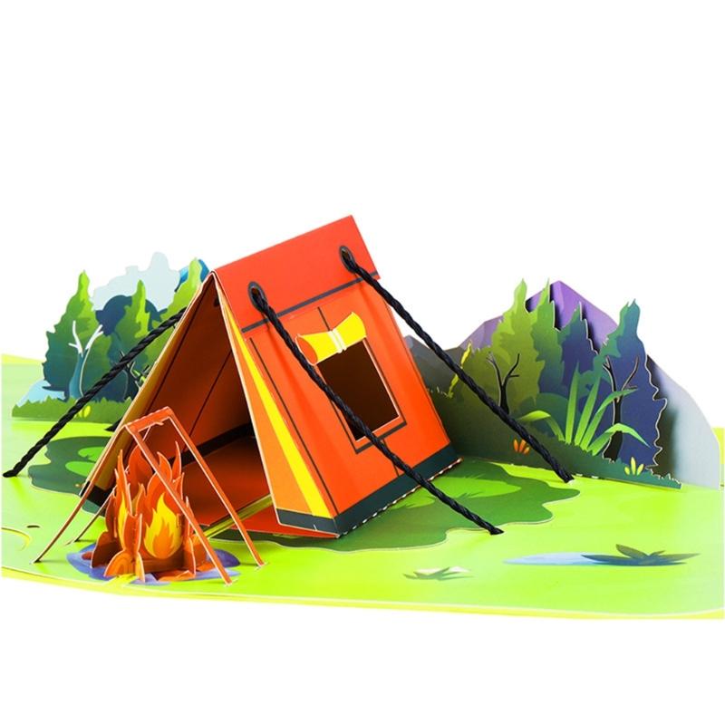 Unikátní 3D Pop-Up Dobrodružný Stan Karta Skládací Pozdrav s Obálkou Ručně Vyrobené Pozvánka na Večírek pro Přítele
