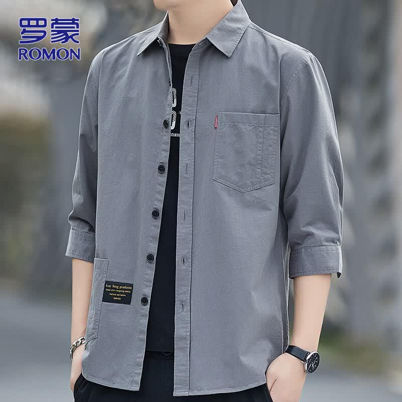 ROMON Men s Pure Cotton Summer 3/4 Sleeve Business Casual Shirt 2XL