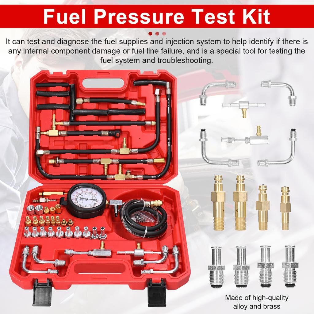 Fuel Injection Pressure Tester Kit TU443 0-140PSI 0-10Bar Automotive Fuel Pressure Gauge Complete Kit