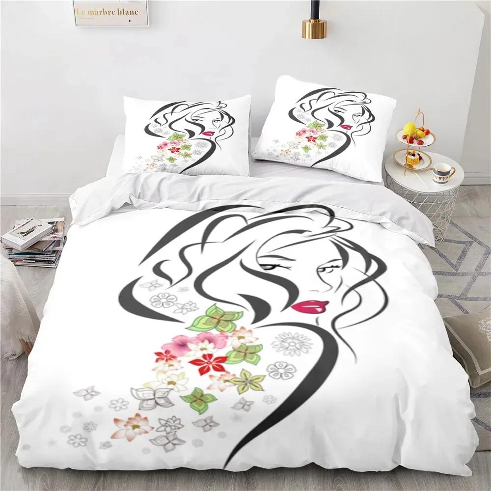 Abstraktes Gesicht King Queen Bettbezug Frau Portrait Bettwäsche Set Graffiti Bettbezug Fantasy Design Polyester Bettbezug