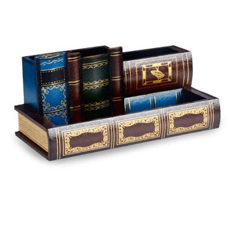Vintage European Wooden Pen Holder - Creative Desk Organizer and Decorative Storage Box Home Office Organization and Storage