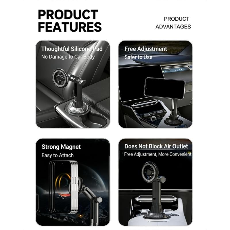 Car Phone Holder Car Cup Holder Mount Cellphone Holder for Phone 17 16 15 14 Magnetic Phone Stand 360 Degree Rotating