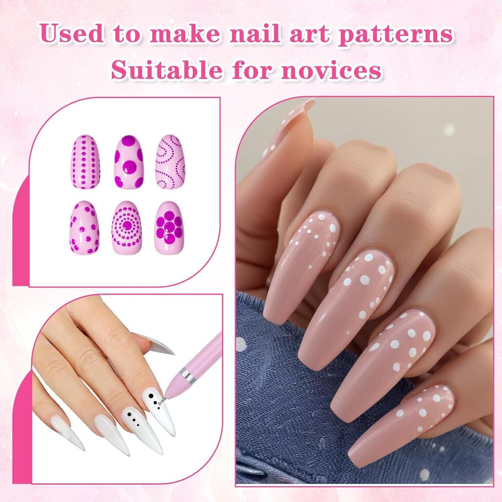 4-in-1 Nail Dotting Pen, 4-Size Ballpoint Design Dotting Tools for Nail Art Manicure Art Tools with Dot Paint Tips for Painting Sculpting Rhinestones