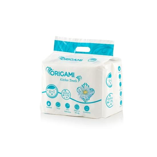 Origami 2 Ply Kitchen Tissue Paper Roll - 6 In 1 (60 Pulls Per Roll, 360 Sheets)