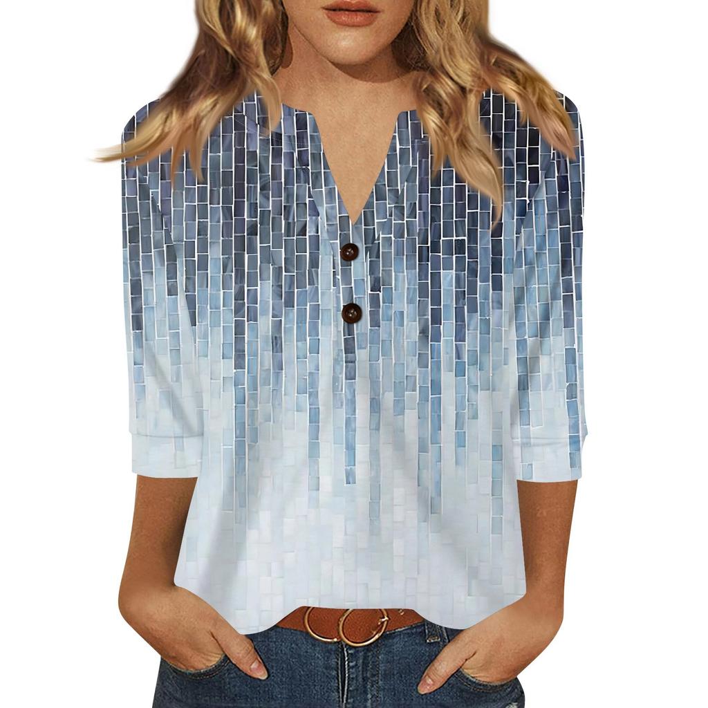 Dames T-shirt Print Knoop 3/4 Mouw Dagelijks Weekend Mode Basic V-hals Normale Top