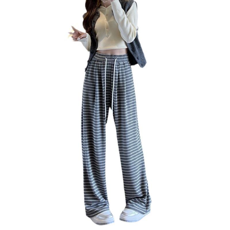 Glutinous Rice Pants Lazy Wind Striped Casual Pants Women's Spring and Autumn New Loose Wide-leg Pants Mopping Straight Trousers