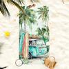 1PC Vintage Surf Van Beach Towel, Polyester Quick-Dry Print, Watercolor Palm Tree & Surfboard Design, Soft Towel for Beach & Sur
