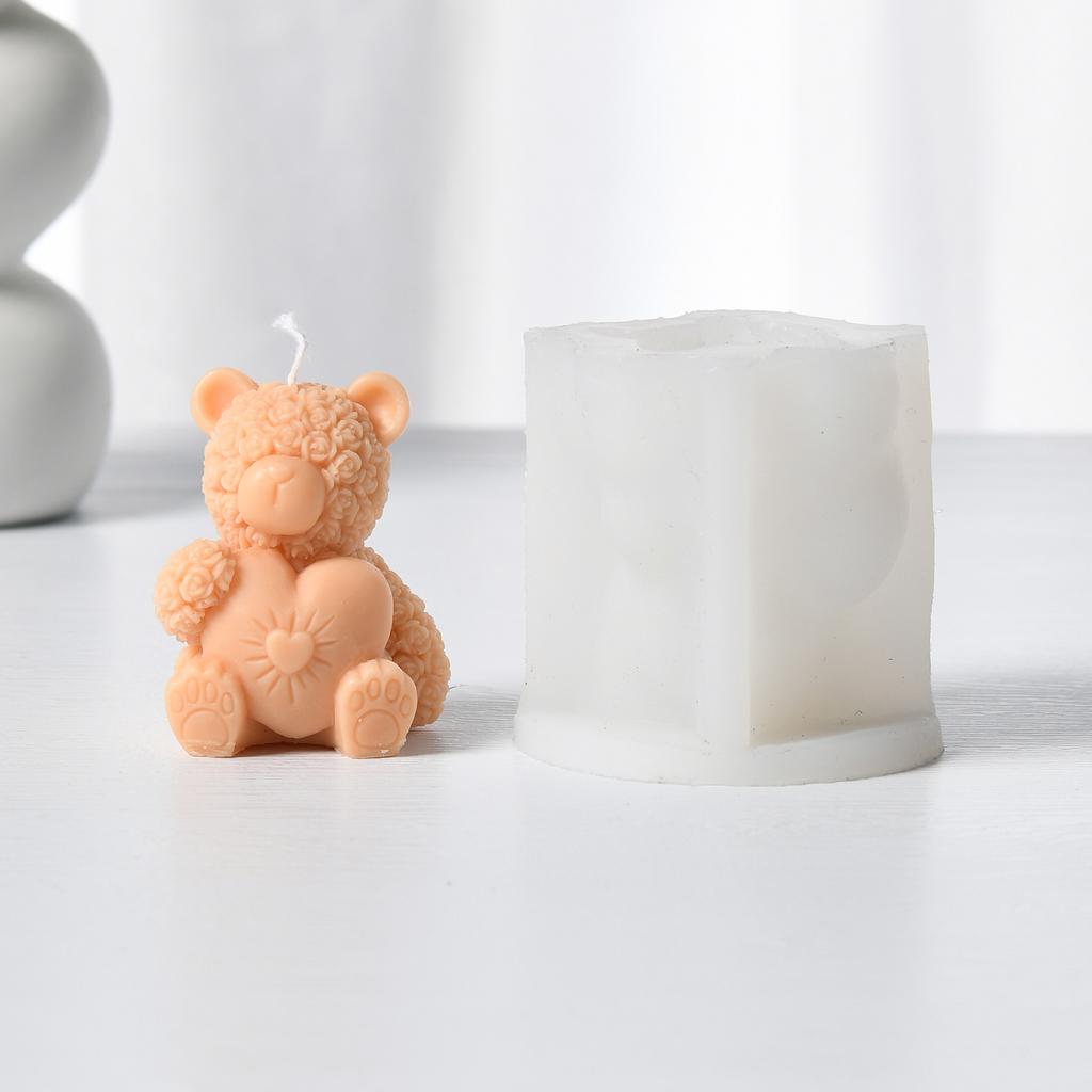 3D Bear Rabbit Hug Love Silicone Mold DIY Cute Bear Pet Candle Making Supplies Valentine's Day Wedding Cake Decoration Mould