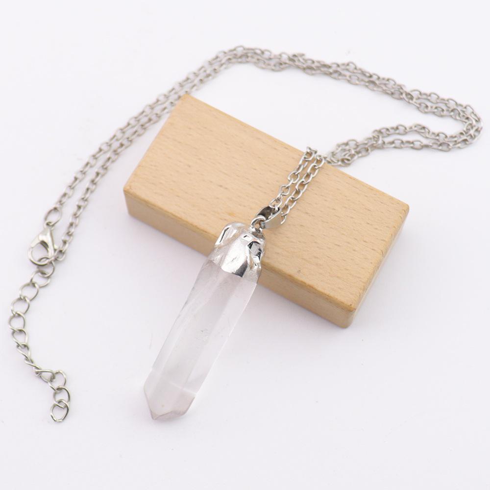 European & American Style Natural White Crystal Column Pendant Necklace for Women - Long Crystal Bar Design (N776)