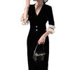 Hepburn-Style Black Velvet Lace Trim Dress for Women