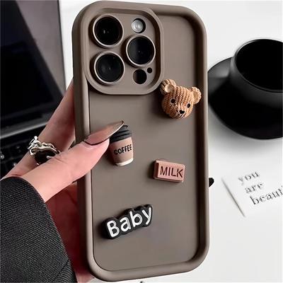Roztomilé pouzdro na telefon 3D Bear Coffee Milk Candy Liquid pro iPhone 11 13 12 14 15 Pro Max XR XS 7 8Plus SE 2020 Max korejský kreslený obal