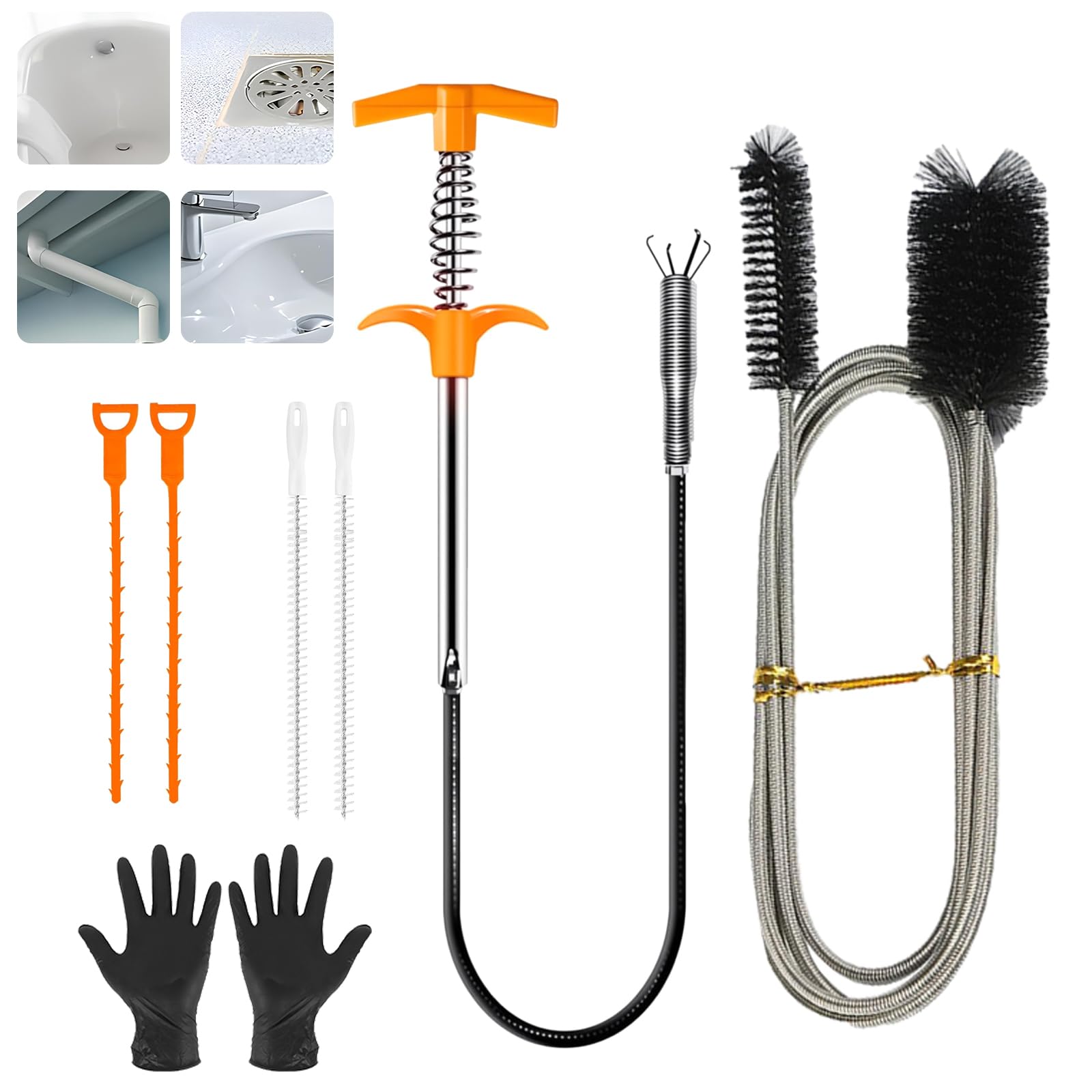 

Pipe Cleaner Pipe Brush Set Drain Pipe Wire Pickup Hair Washroom Stainless Steel Orange 7-Piece (155cm/50cm/47.5cm) - Cleaner, Brush, Tool, Removal, оранжевый