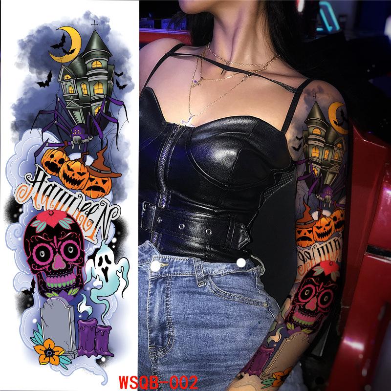 Halloween Tattoo Stickers, Big Picture Full Arm, Funny Horror Scars Bat Tombstone Tattoo