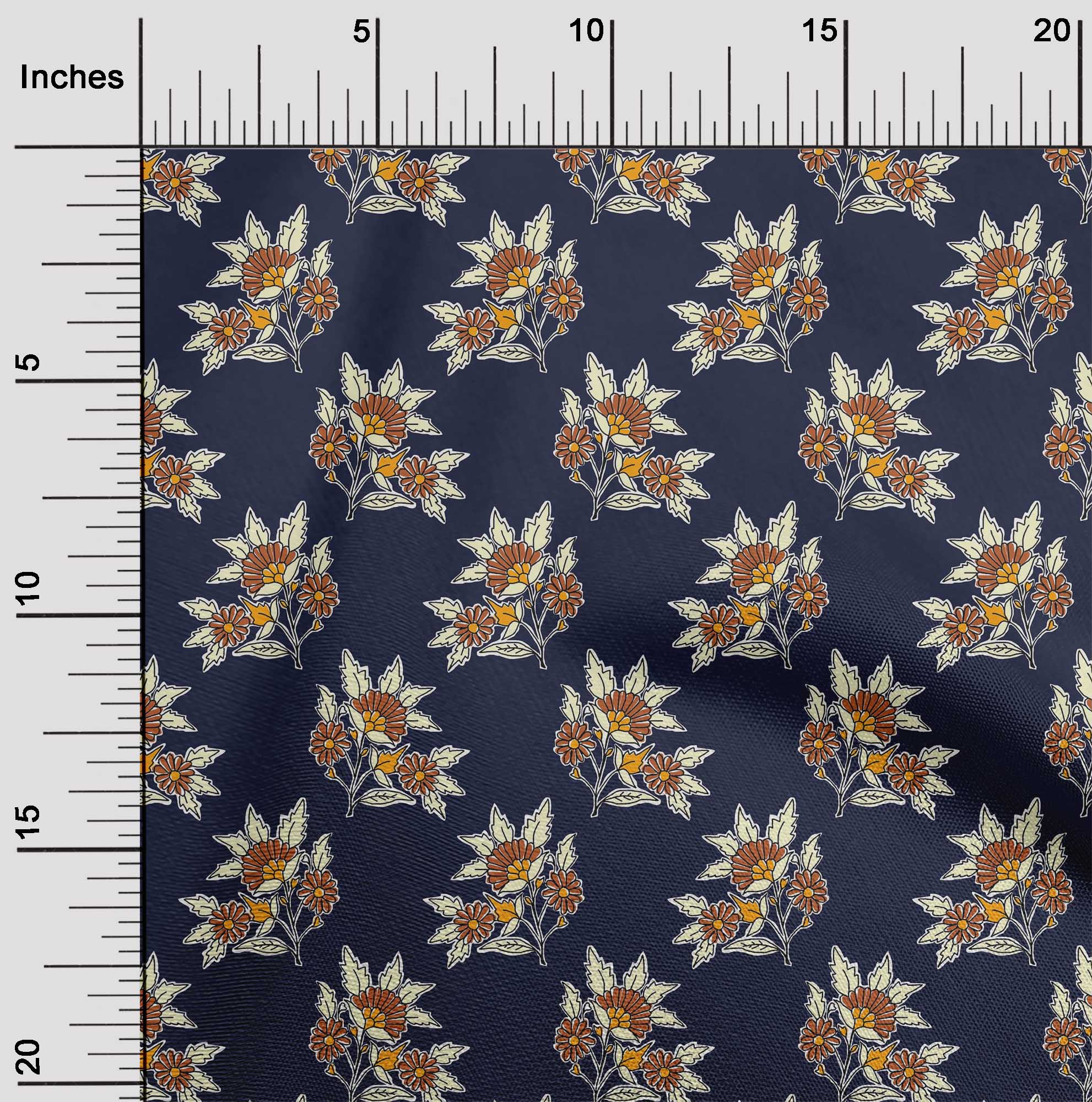 

oneOone бавовняна гнучка тканина з листям і квітковим принтом BTY 40 дюймів 42 Inch - Viscose Chiffon синій