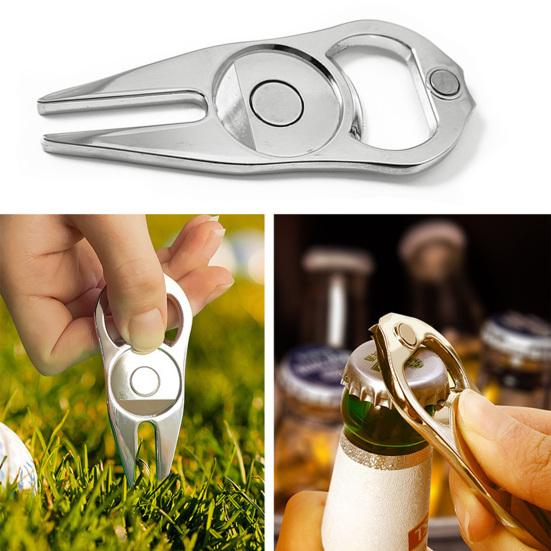 Zinc Alloy Golf Divot Repair Tool Bottle Opener Magnetic Ball Marker Holder Metal Green Fork Tool Golf Accessories Men Women Golfer Enthusiasts Gift