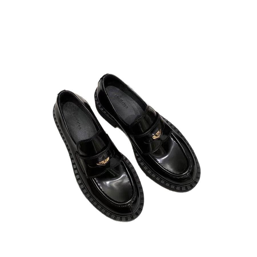 Spot height increased by 5cm~ Classic open-edged bead cowhide extravagant small gold coin loafer leather shoes