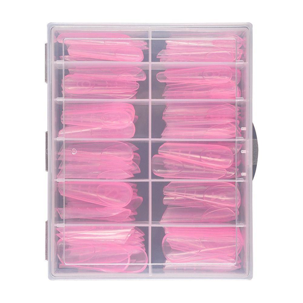 120Pcs/Box Dual Forms Nail Mold Pink French Quick Building Gel Mold 12 Sizes Reusable Reusable Nail Top Forms