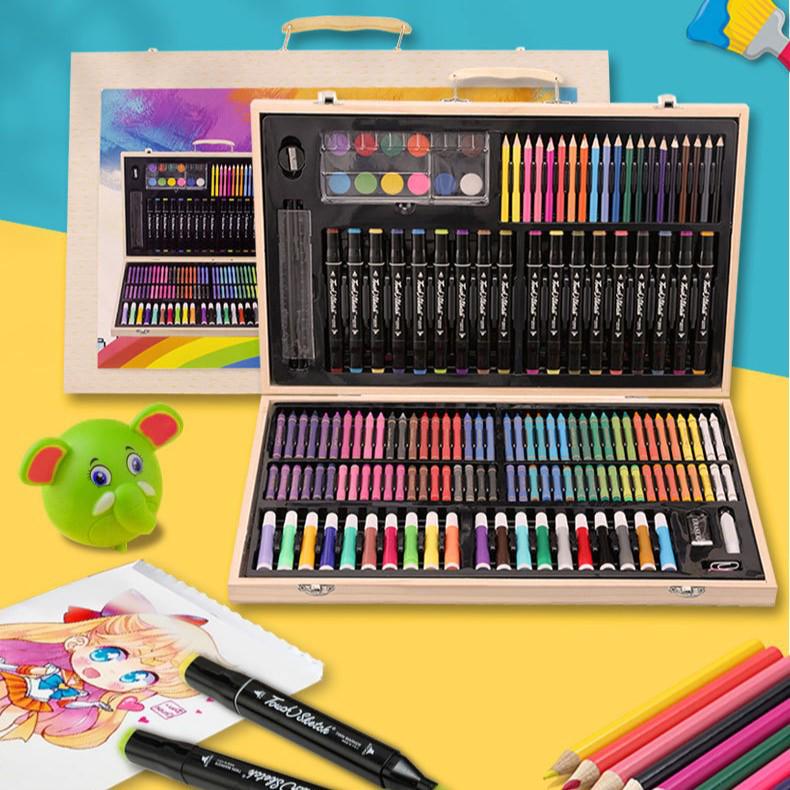 Children's Art Set: 180 Paintbrushes, Watercolor Pencils, Crayons, and 162 Colored Pencils
