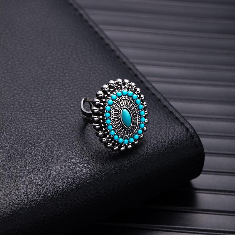Retro Bohemian Silver Faux Turquoise Ring
