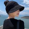 Women Half Empty Top Sun Hat Summer Soft Foldable Korea Fashion Bucket Hat With Mask Button Wide Brim Anti-Uv Sunshade Beach Cap