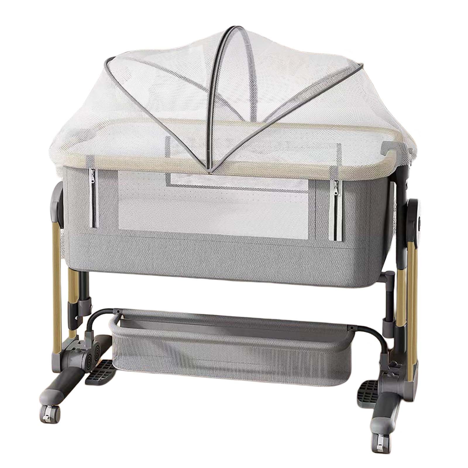 

Детская кроватка Areden с пеленальным столиком, с легкой 7-ступенчатой регулировкой, москитная сетка для новорожденных, подходит для новорожденных, подарок для ребенка, приставной столик для совместного сна, складной, портативный, серый