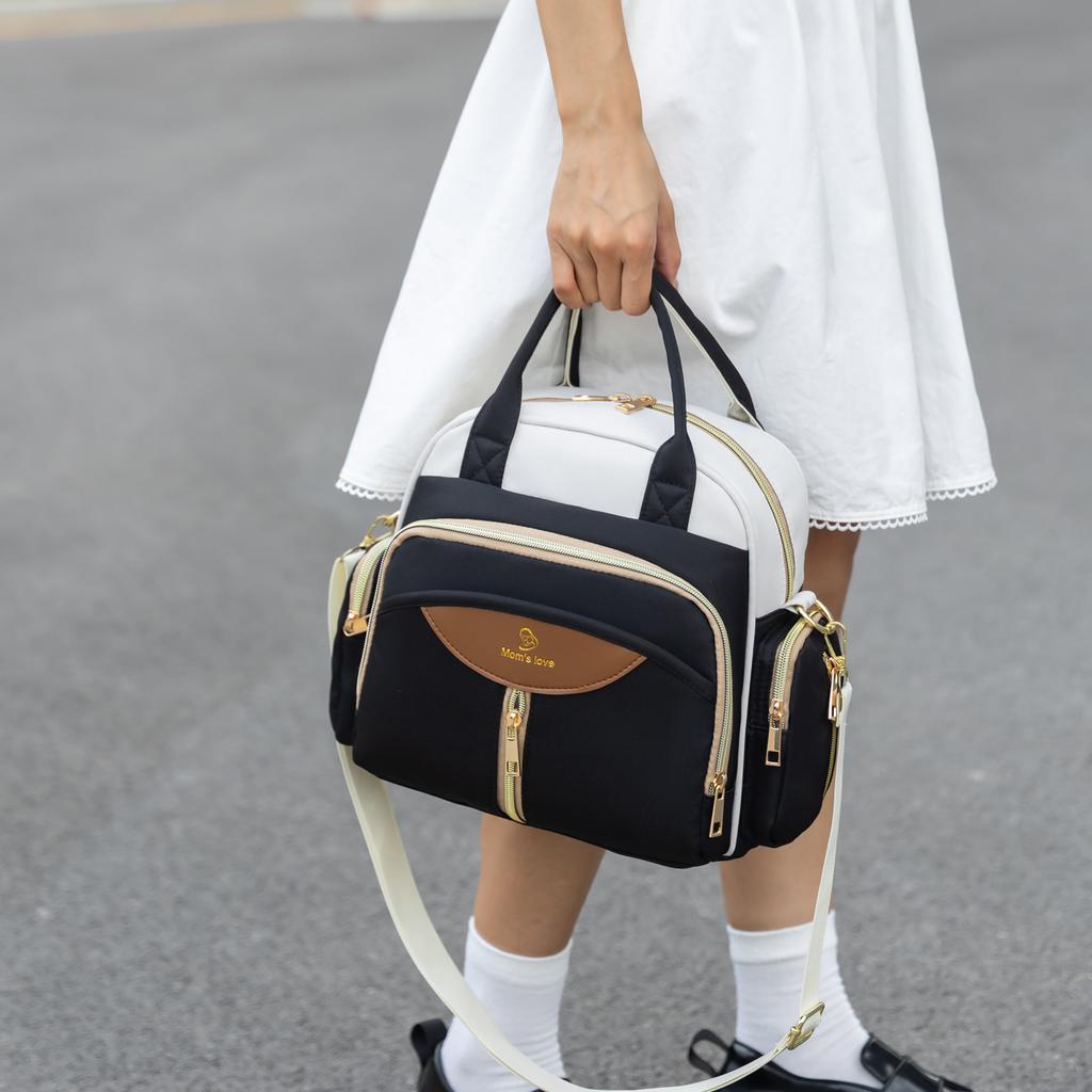 Oxford Mummy Tote Bag Multifunctional Backpack Baby Diaper Shoulder Bags Outdoor Baby Insulated Bottle Handbag Women'S Portable Stroller Backpack