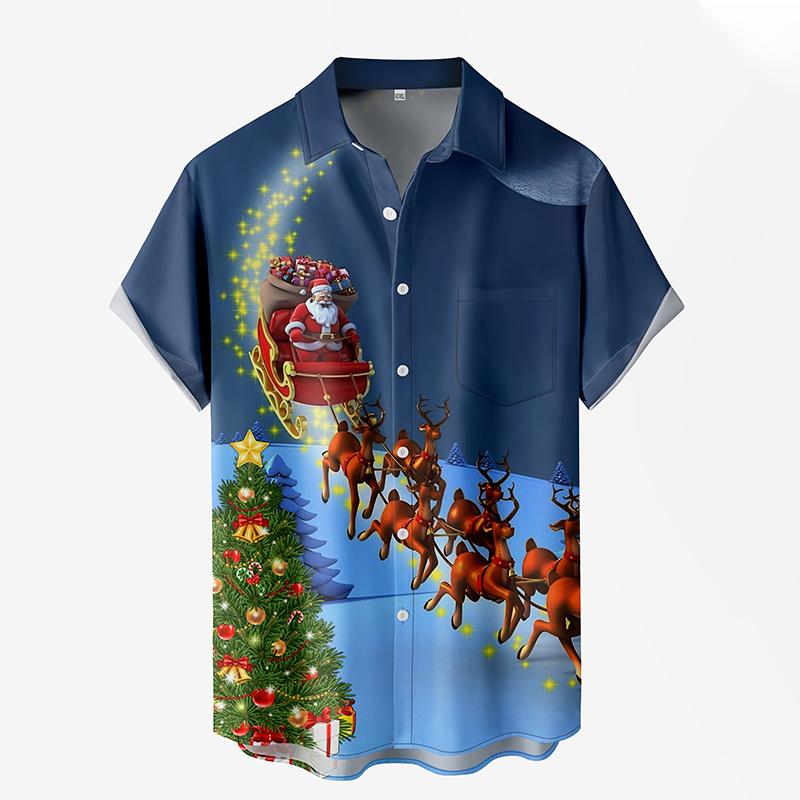 New Summer  Merry Christmas Printing Shirts & Blouses Christmas Gift Reindeer Graphic Christmas Shirt Hawaiian Shirt Men Tops