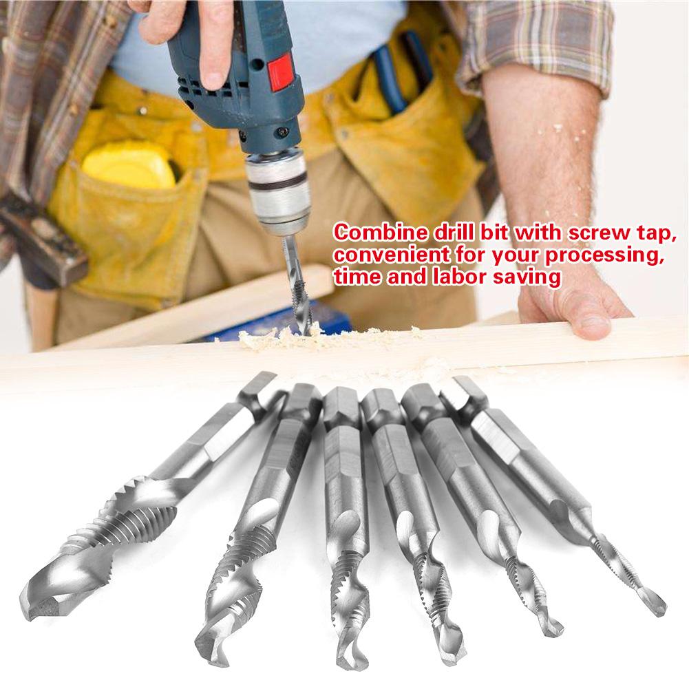 6 Stück HSS Sechskant Schaft Kombinierter Gewindebohrer und Bohrer Satz (HSS 6542   Beschichtet)