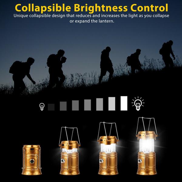 Collapsible Portable LED Camping Lantern Waterproof Solar USB Rechargeable LED Flashlight Survival Kits for Indoor Outdoor Home Emergency Light