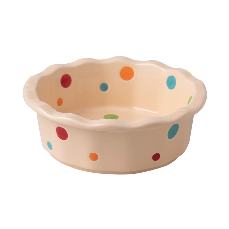 Ceramic Cat Bowl Lace Polka Dot Pet Bowl Anti-Black Chin Cat Food Bowl Cat Food Bowl Small Dog Teddy Pet Supplies