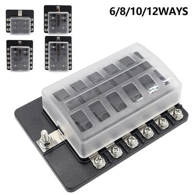 12V~24V 6/8/10/12/ Ways Blade Holder Fuse Relay Box Terminal Circuit Fuse Box with LED Warning Light Circuit Fuse Box Car Panel