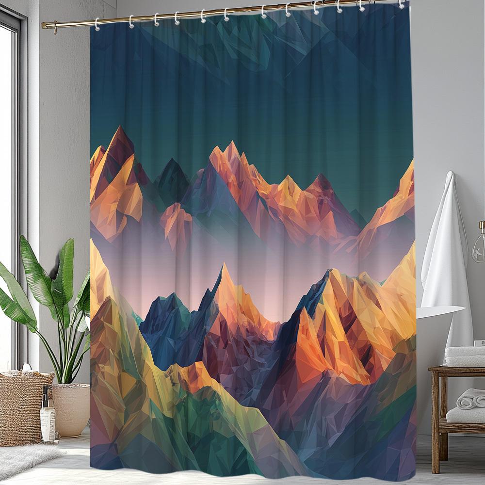 1Pc Mountain Shower Curtain Creative Mountain Pattern Three-Dimensional Color Effect Bathroom Decoration Polyester Fabric Contai