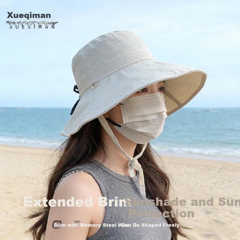 Xueqiman Women's Summer Sun Protection Hat Large Brim Sunshade Hat Face Slimming Natural Look UV Protection Quick-Dry Bucket Hat