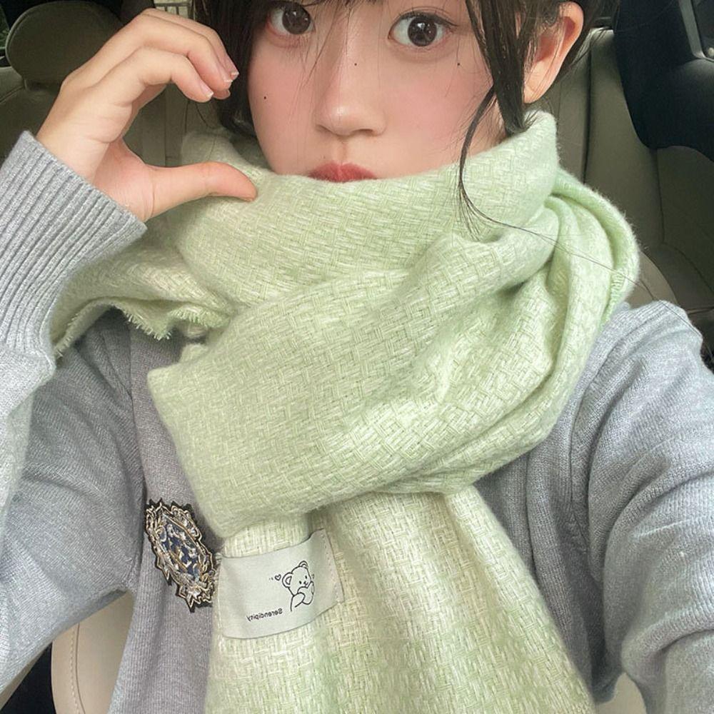 Solid Color Wool Tassel Scarves Soft Warm Bear Shawl Elegant Winter Cashmere Scarf  Student