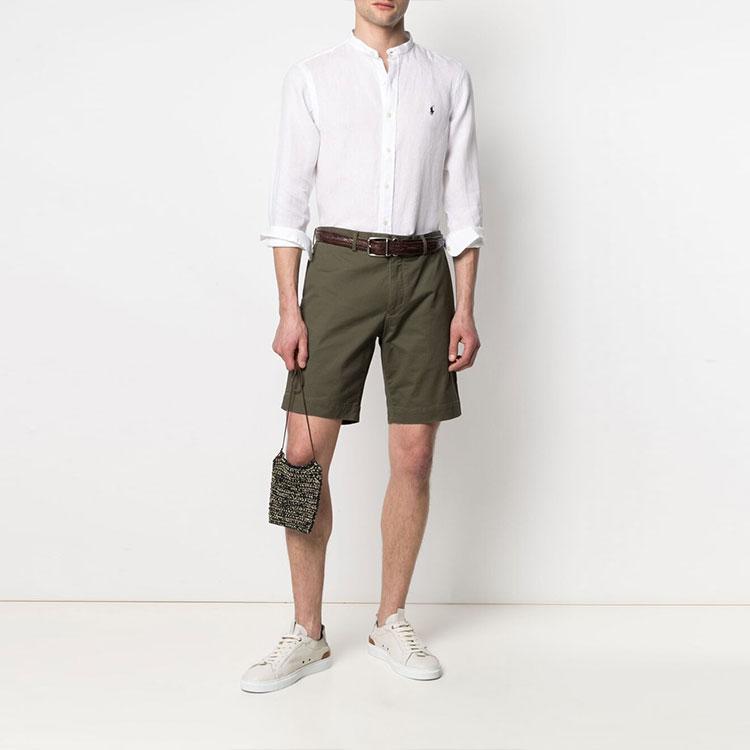 Polo Ralph Lauren FW21 Logo Embroidered Solid Color Linen Collarless Long Sleeve Shirt Men shirts White 710801500-001