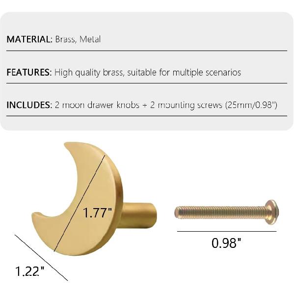 2er-Pack Mondförmige Schrankknöpfe Messing Türknöpfe Dekorative Kommode Schrankgriffe Zuggriffe Schrank Kleiderschrank Möbelbeschläge für Zuhause Küche