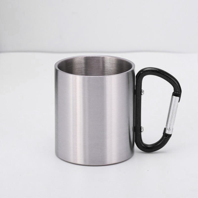 200ML Lightweight Stainless Steel Camping Mug with Carabiner Portable Metal Coffee Mugs for Outdoor Sports Travel Hiking