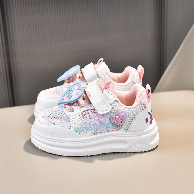 Girls Summer Breathable Mesh LED Light Up Sneakers Hollow Out Casual White Shoes Sandals For Kids
