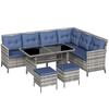 7-Seater Patio Wicker Sofa Set Rattan Chair Furniture W/ Glass & Cushioned, Dark Blue