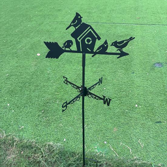 Yousheng Birdhouse Wind Vane Iron Rustic Garden Weather Vane Outdoor Weather Vane with Ground Stake for Lawn Courtyard Decoration