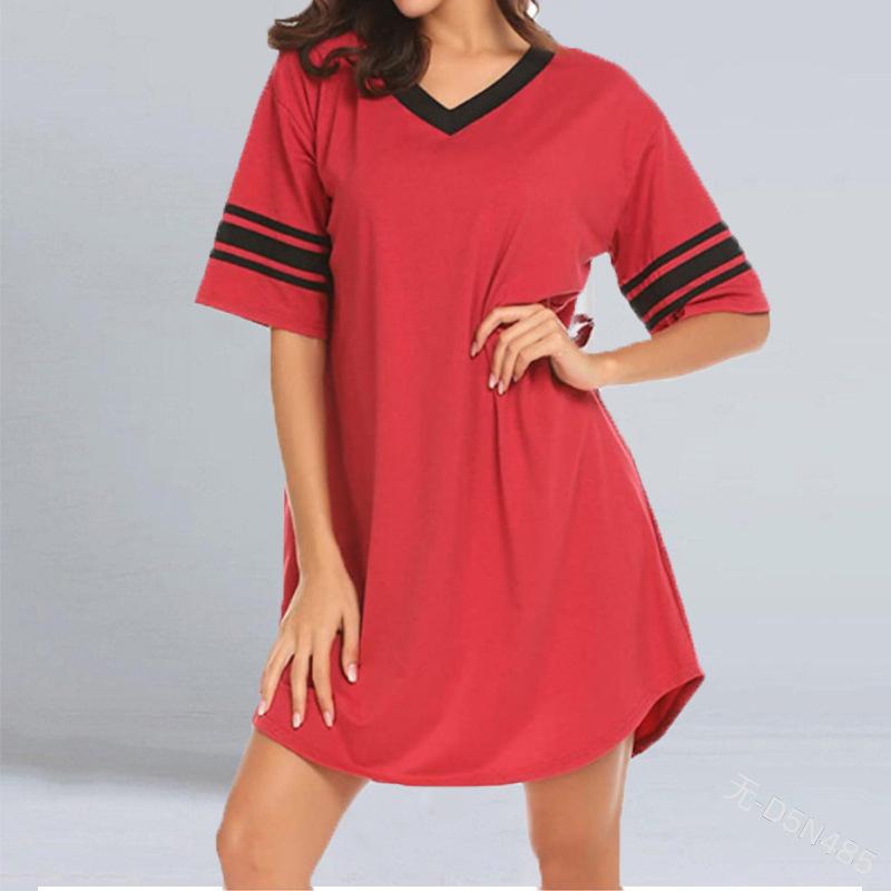 European and American Fashion Color Matching Loungewear, Men's V-neck Long Models, Youth Leisure Irregular Hem Men's and Women's T-shirts