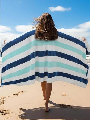 Großes gestreiftes Strandtuch, Mikrofaser, sandfrei, schnelltrocknend, weiches Strandtuch für Schwimmbad, Picknick, Bad