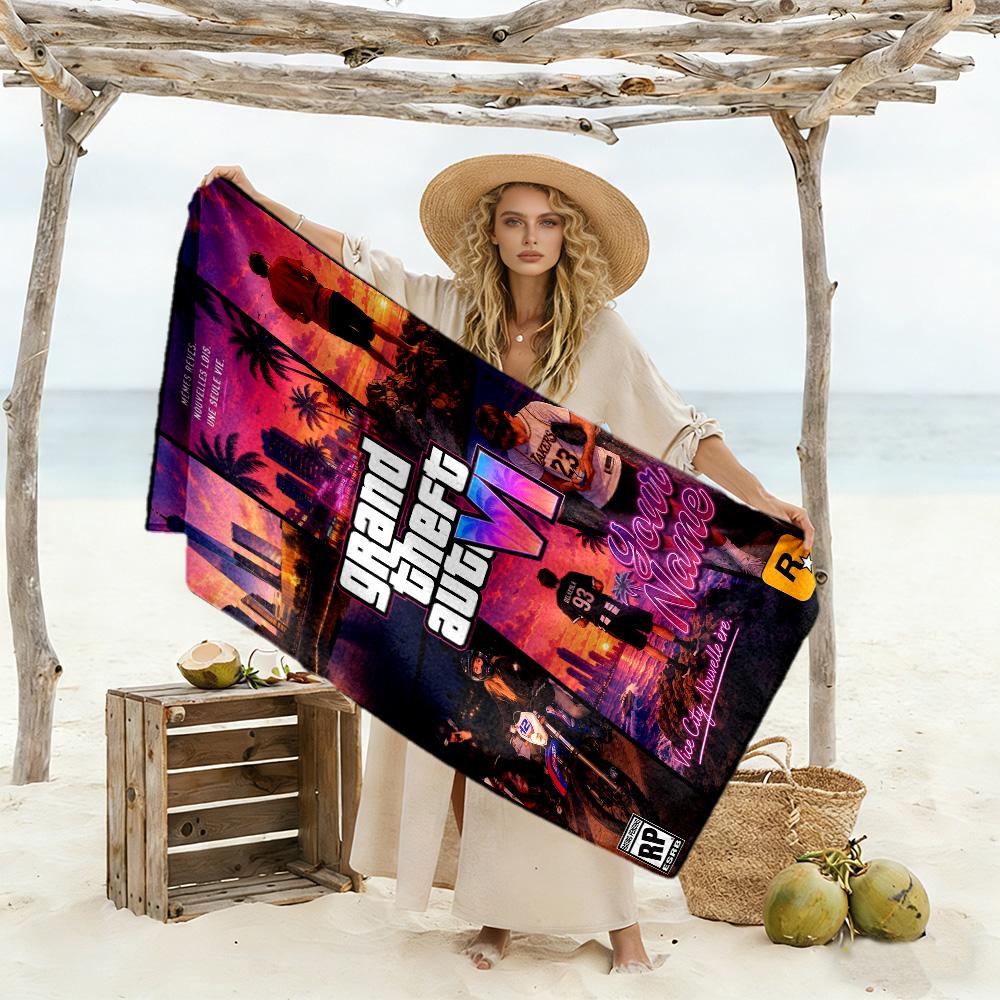 Grand Theft Auto Customized Name Beach Towel Super Soft Microfiber Quickdry Fabric Suitable for Sports Travel Swimming Yoga Bathroom Beach And Pool