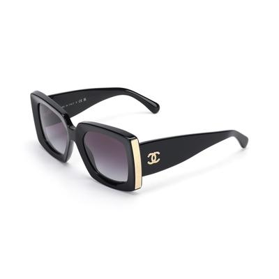 Chanel Čtvercové sluneční brýle s vzorem loga Unisex sluneční brýle Černá Zlatá CH5435-C622/S6