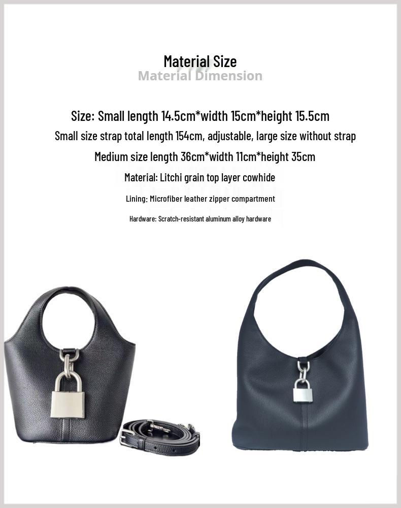 Bolso Hobo de Cuero Vacuno con Patrón Lichi de Gran Capacidad 2024 con Bolso Cesta Cerrable